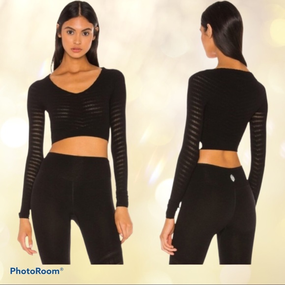 Free People Gone Adrift LS Cropped Top Black Small - Picture 3 of 5